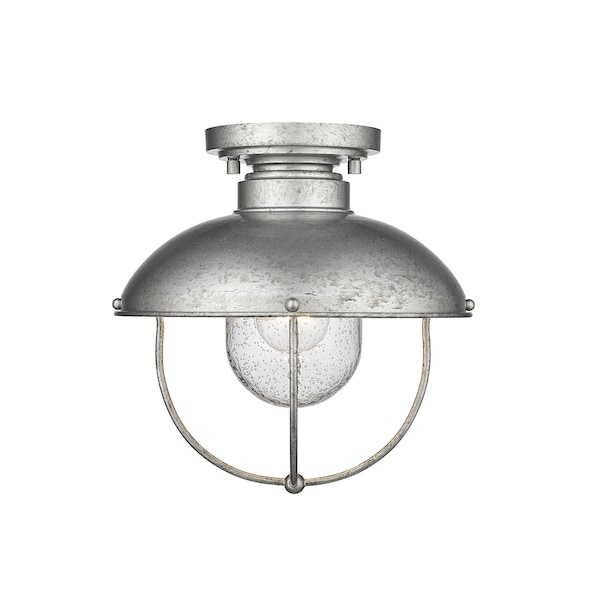 Ansel 1 Light Outdoor Flush Ceiling Mount Fixture, Galvanized & Galvanized